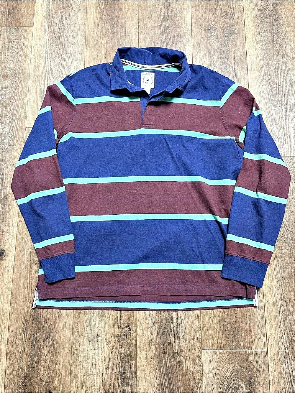Lands' End Striped Long Sleeve Polo Blue & Purple XL